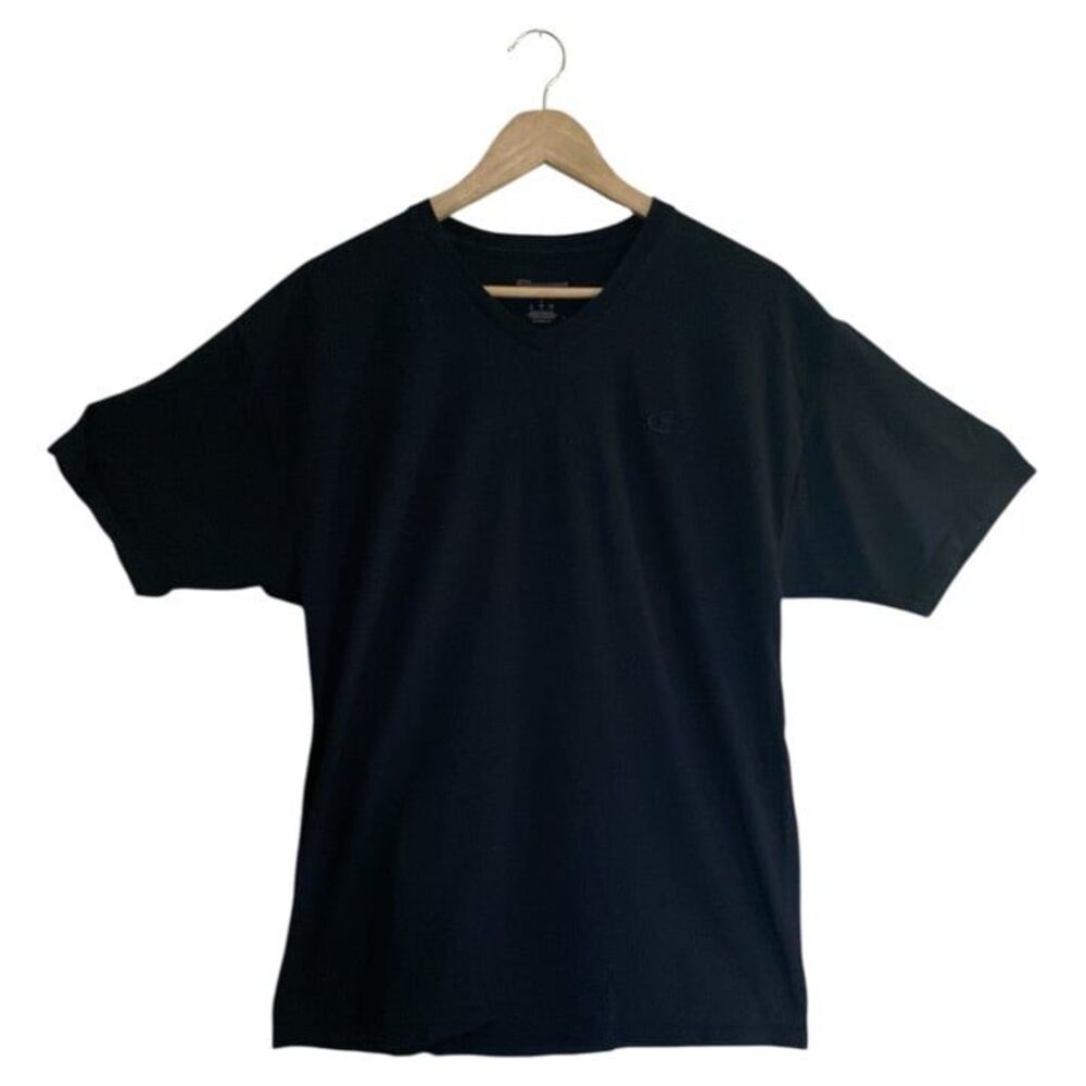 Champion Black Short Sleeve Crewneck Men’s T-Shirt logo in front & sleeve Large